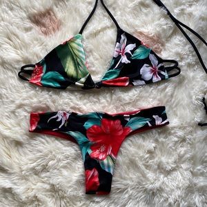 Reversible tropical print bikini set